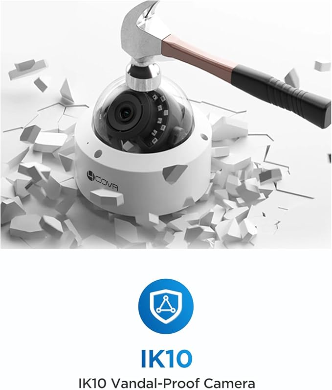 4COVR 8 Channel Security Camera System, 6X 5MP IK10 Vandal-Proof Wired Commercial Dome PoE IP Camera IP67, AI Human Vehicle Detection, 8CH 4K NVR 2TB HDD, 24/7 Home Surveillance Outdoor, LY54AX5M0806