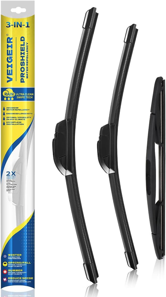 3 Pack Windshield Wiper Blades Compatible with Ford Flex 2009 2010 2011 2012 2013 2014 2015 2016 2017 2018 2019 Original Factory Quality Front Rear Wipers Blade Set for My Car 24" 22" 12"