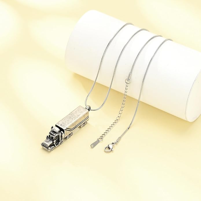 Urn Necklace for Ashes 18 Wheeler Semi Truck Cremation Jewelry for Men Memorial Urn Pendant Ashes Locket Necklace Keepsake Gifts