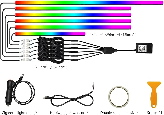 Dreamcolor 6 in 1 Car LED Strip Lights with APP Control and 213 Color Modes, Neon Ambient Lighting Kits