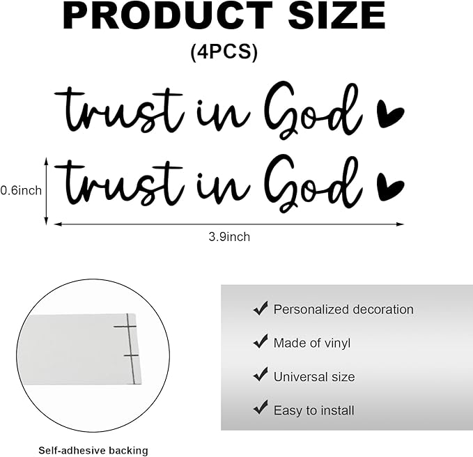 DXNQ 4 PCS Trust in God Rearview Mirror Decals, Automotive Vinyl Rear View Mirror Decorative Stickers, Waterproof Trust in God Stickers for Car Truck Laptop, Car Accessories (Black)