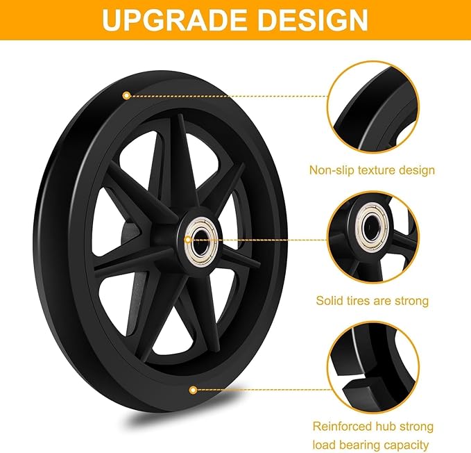 4 Pack 6 Inch Solid Replacement Wheels - Environmentally Friendly Rubber Material, Wear-Resistant PU Tires, Anti-Slip, and Durable ABS Wheel Hub - Easy to Install, (4Pcs 6Inch Wheels)