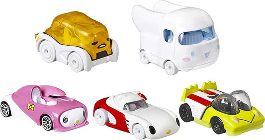Hot Wheels Sanrio Toy Character Car 5-Pack in 1:64 Scale: Hello Kitty, Keroppi, Gudetama, Cinnamaroll & My Melody, Set for Kids & Collectors