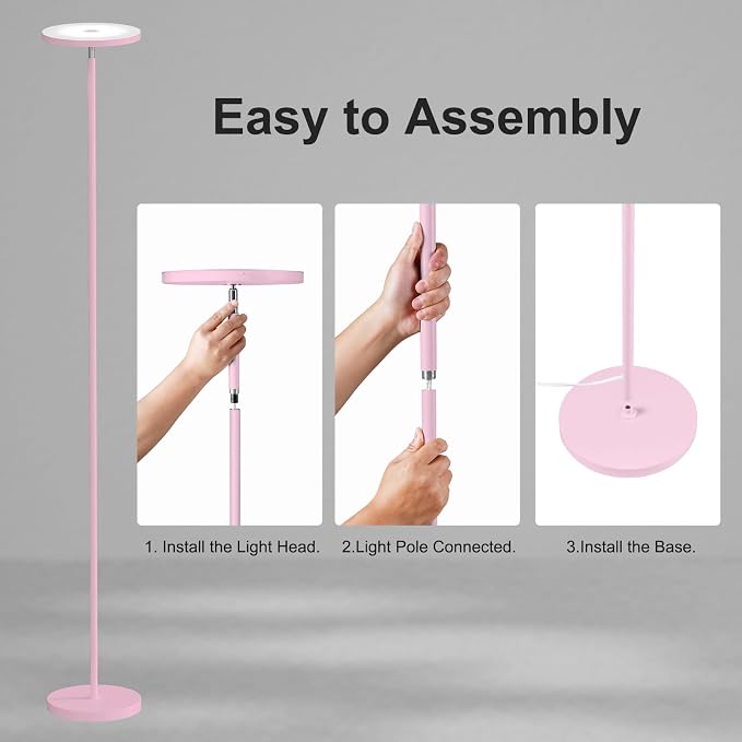 SUNMORY Soft Pink Torchiere Floor Lamp for Bedroom and Office – Elegant Standing Lamp with Modern Design, Perfect for Ambient Lighting in Living Spaces