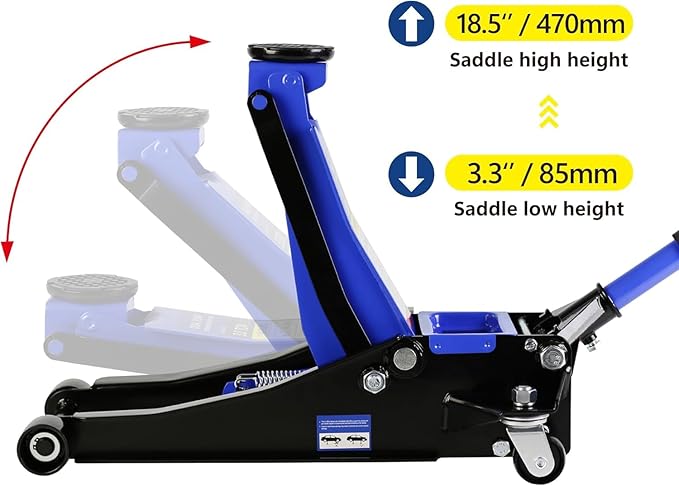 3 Ton Low Profile Floor Jack, Heavy Duty Floor Jacks with Dual Pistons Quick Lift Pump, Steel Car Jack Adjustable Height 3.3"-18.5", Hydraulic Trolley Floor Jack 3 Ton/6600 LBS Capacity, Blue