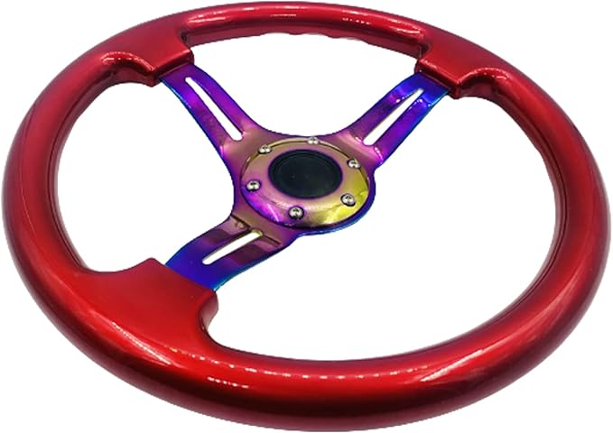 Classic ABS Racing Steering Wheel Neo Chrome Spokes 350mm 13.5" Sports Red Wood Steering Wheel With Horn Button