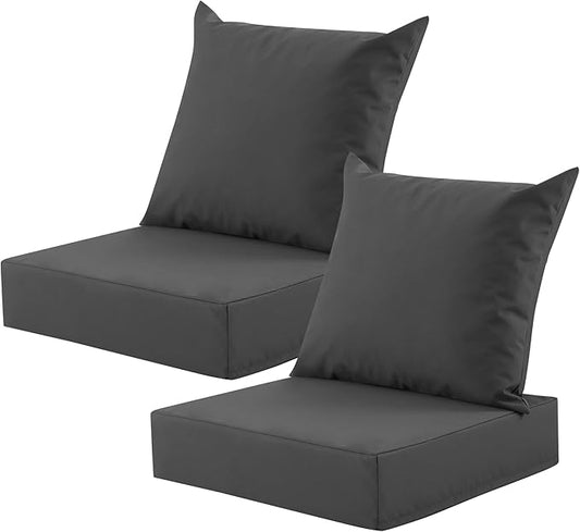 Outdoor Deep Seat Cushion Set, 24x24 Inch Water-Resistant & Fade-Resistant Outdoor Chair Cushions, Patio Furniture Cushions with Removable Cover for Patio Chair, Sofa, Dark Grey (Set of 2)
