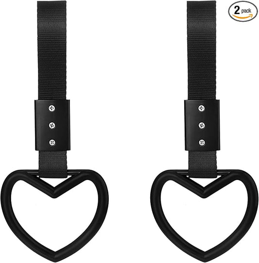 2 Pieces Rings Heart Shaped Car Handle Straps Drift Charm Rear Bumper Warning Ring Decor Subway Bus Broken Heart Handle for Car Interior(Black)