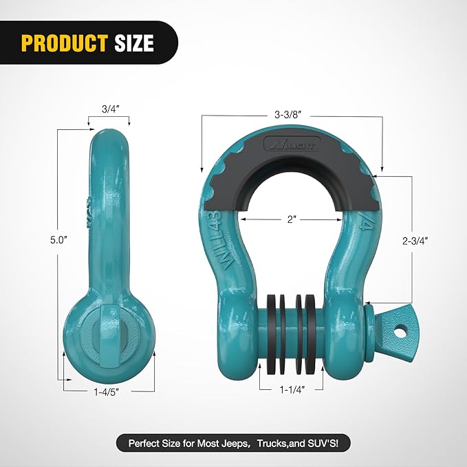 Nilight 2 Pack 3/4" D-Ring Shackle with 7/8" Screw Pin 41,887lbs Break Strength, Heavy Duty Off Road Recovery Shackle with Isolators Washers for Use with Tow Strap, Winch, Off-Road Truck Vehicle