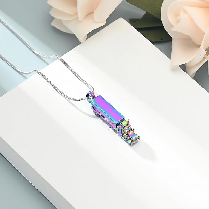 shajwo 18 Wheeler Semi Truck Urn Necklace for Ashes for Men Women Cremation Jewelry of Loved Ones Memorial Locket Pendant