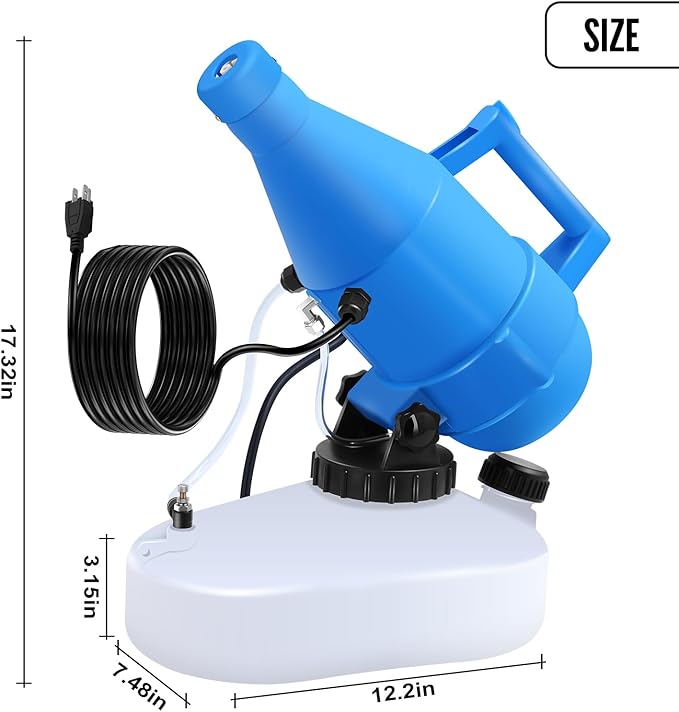 4.5L(1.2 Gallon) Tank, Portable Electric ULV Cold Fogger 1200W Adjustable Flow Fine Mist Sprayer with Long 17ft Power Cord for Home, Garden, Cleaning