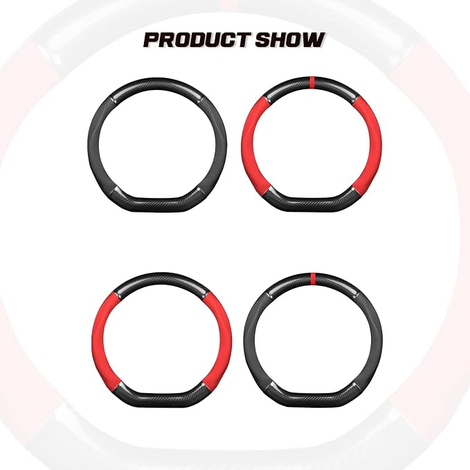 Ergocar Car Steering Wheel Cover Non-Slip Car Steering Wheel Protector Sport D-Shape Carbon Fiber & PU Leather Universal for Diameter 38cm(15") (Black-Stripe-U)