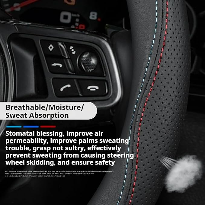 RYE for BMW Steering Wheel Cover, Leather Car Steering Wheel Cover Heavy-Duty Durable Breathable, Custom-fit for BMW X3 X5 X7 3/5/7 Series 328i 550i Accessories - Black Pattern 4