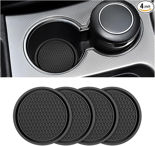 Osilly 4 Pack Car Coaster, 2.75 Inch PVC Anti Slip Cup Holder Insert Coaster, Honeycomb Waterproof Drink Mat Suitable for Most Car Interior, Universal Vehicle Accessories for Women and Men (Black)
