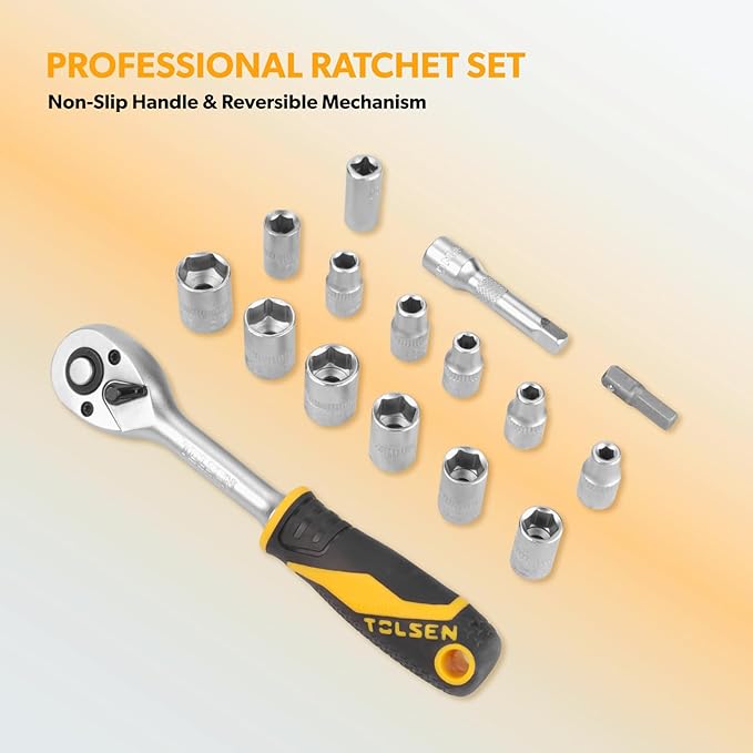 TOLSEN Tool Set Home Mechanic Tool Kit, Screwdriver,Hammer, Ratchet, Drill Bits,Hex Key,Tape Measure,Toolbox Storage Case, Hand Household Tool Set for College,Starter,Beginner