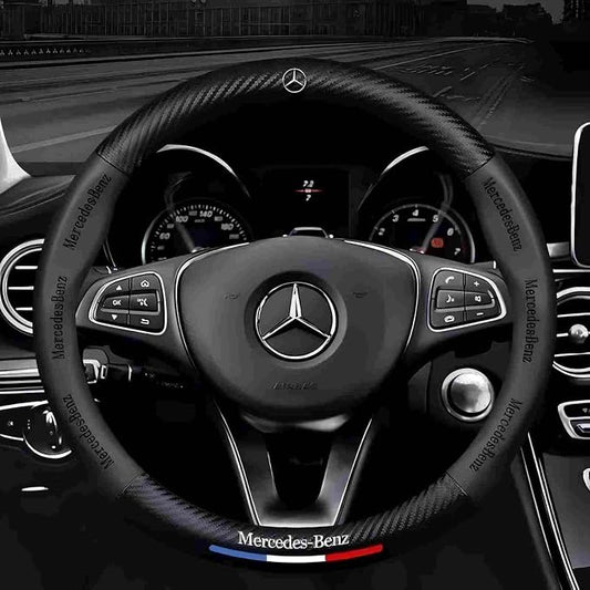 Fit Mercedes Benz Leather Steering Wheel Cover,Stylish Nappa Leather Carbon Fiber Texture Protector 15inch Fit Mercedes Benz A C E S Class Series GLK CLA GLA GLC GLE CLS SLK Accessories