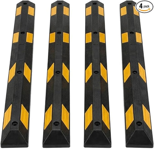 PeakPursuit 4 Pack 72" Rubber Parking Curb, Curb Parking Stoppers, 6 ft Wheel Stopper with Reflective Stripes for Cars and Trucks Durable Parking Lot Bumper