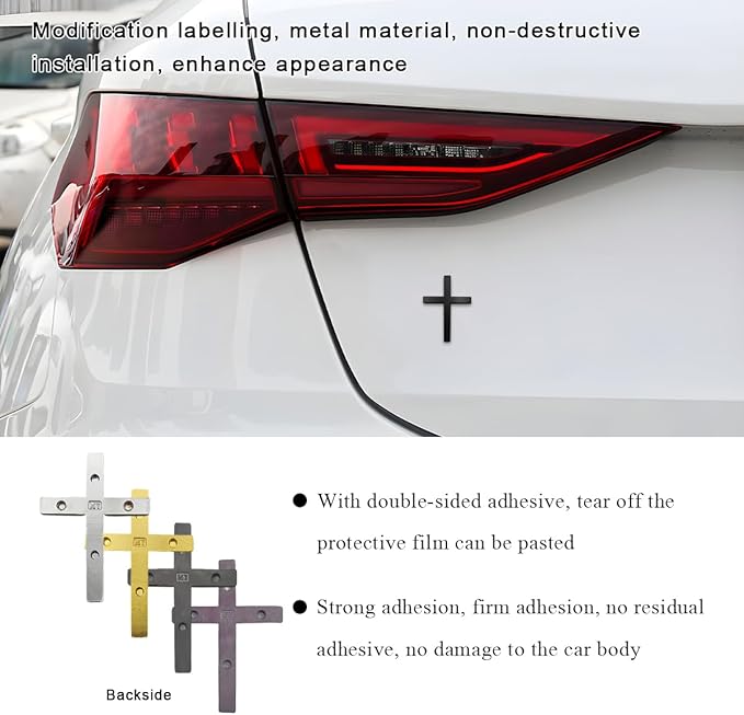DXNQ 2PCS Metal Jesus Christ Cross Badge Stickers, 2.5"×1.8" Alloy 3D Individual Car Cross Sticker, Self Adhesive Scratch Covering Metal Cross Auto Emblem Decal for Car Body Fender Tail (Black)