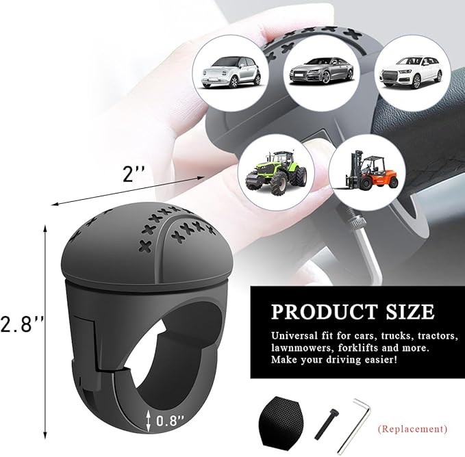 Povtii Steering Wheel Spinner, 360° Rotatable Soft Surface Steering Wheel Booster, Anti-Slip Silicone & ABS Steering Wheel Handle Knob with Metal Bearing Balls, Car Accessories
