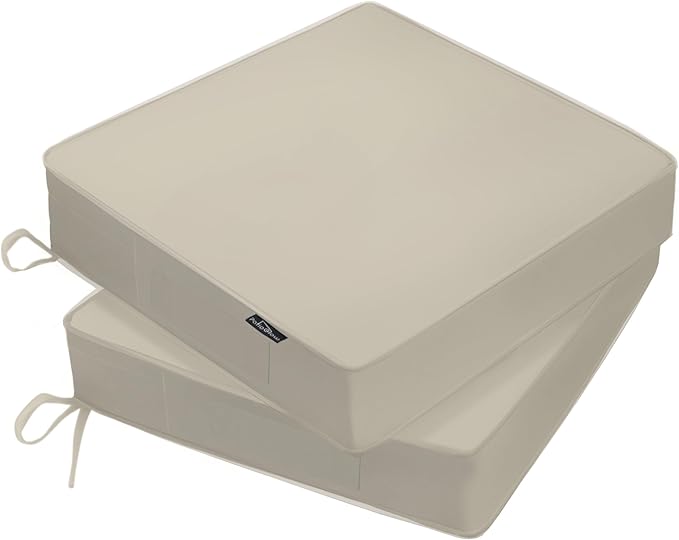 PatioGlow Outdoor Chair Cushions 22 x 22 x 3 Inch, Waterproof & Fade Resistant Patio Seat Cushion for Furniture with Handle and Ties, Thick Seating Pads for Outside Sofa Couch Set of 2, Cream