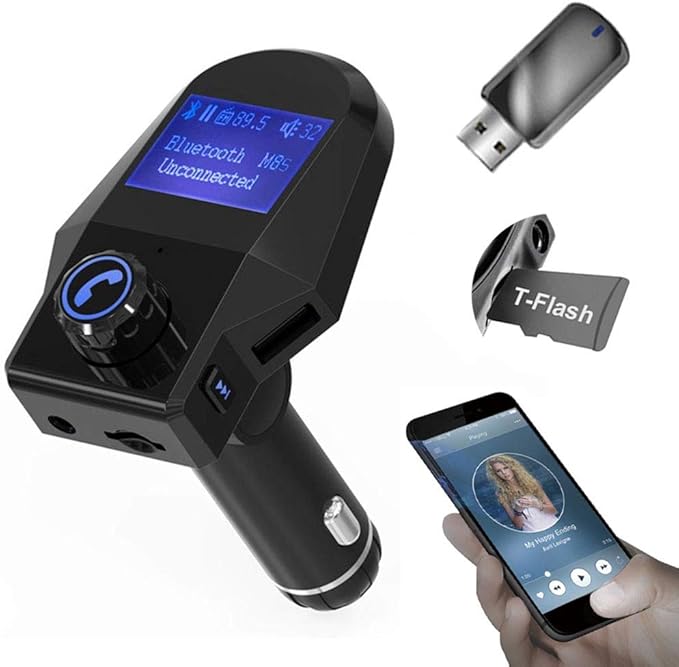 Bluetooth FM Transmitter for Car, Wireless Bluetooth In-Car Radio Adapter with Handsfree Calling, 2 USB Ports, 1.44" LED Display, Supports TF Card/U-Disk, 3.5mm Aux Output