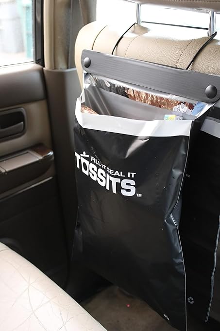 Tossits Recycled Disposable Car Trash Bags – Leakproof, Smell Proof Hanging Garbage Bags for Car, Truck, SUV, RV & Vehicle – Black, 42 Count Disposable Automotive Trash Bags