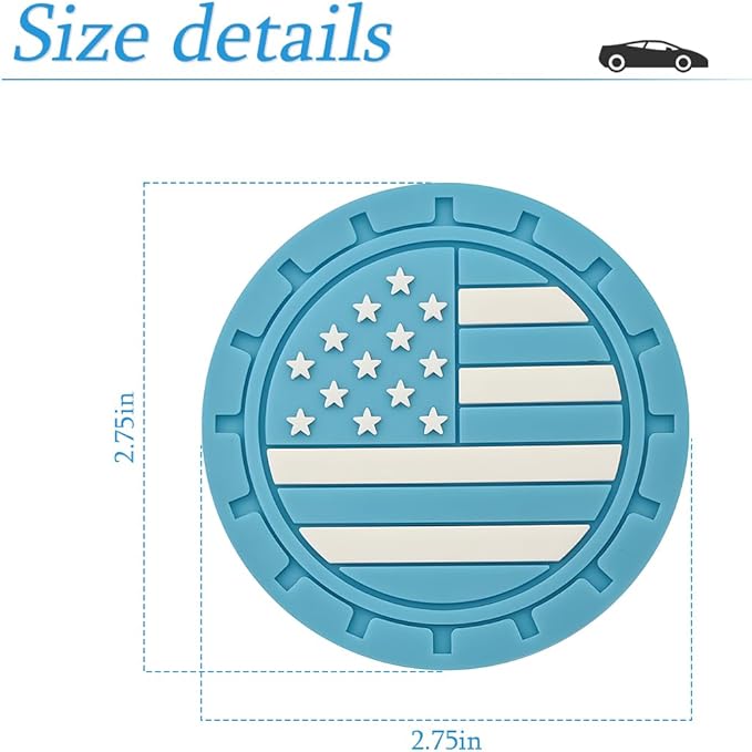 AUCELI 2 Pack Car Cup Holder Coasters, Colored American Flag US Flag Insert Car Cup Coaster, 2.75 Inch Anti Slip Shockproof Embedded Drink Mat, Vehicle Interior Decor Accessories