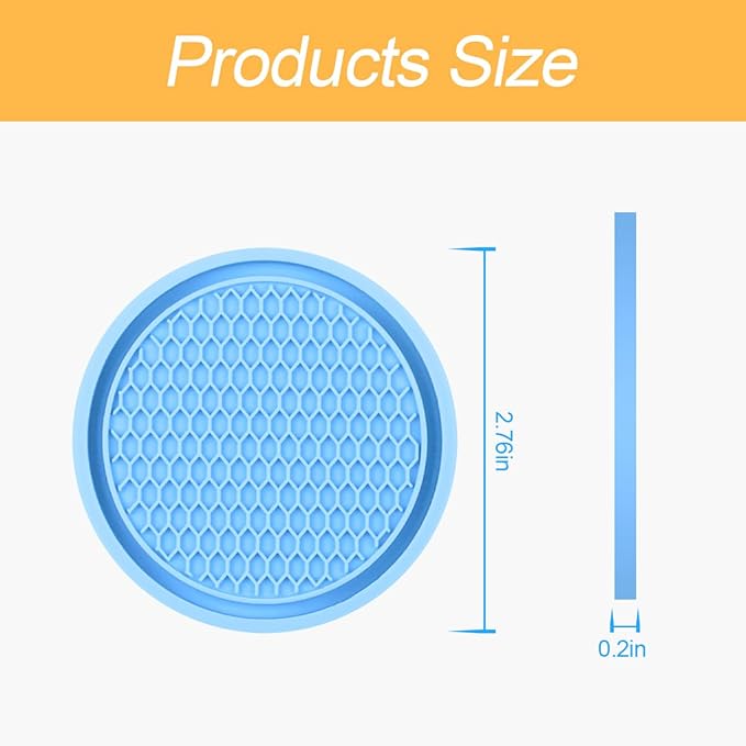 Osilly 4 Pack Car Coaster, 2.75 Inch PVC Anti Slip Cup Holder Insert Coaster, Honeycomb Waterproof Drink Mat Suitable for Most Car Interior, Universal Vehicle Accessories for Women and Men (Blue)