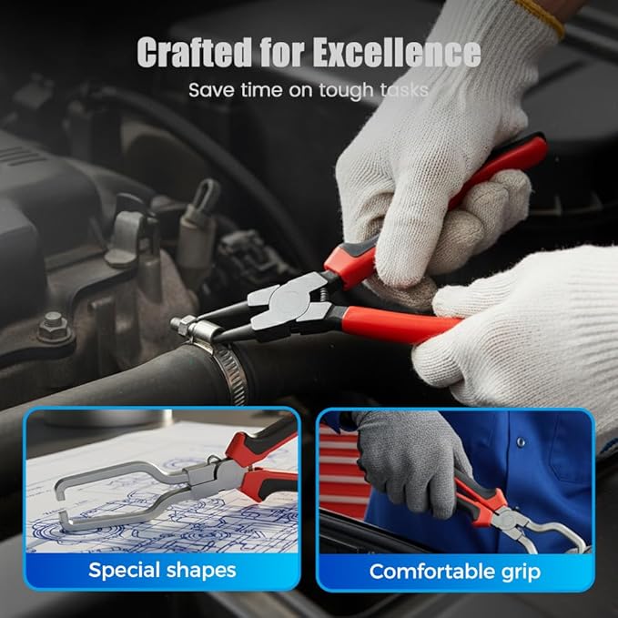 Professional Hose Clamp Kit 6Pcs, Fuel Line Pliers Set, Includes Disconnecting Pliers, Crimping Plier, Cutting Plier, And Wire Strippers for Tackle Wiring, Electrical Repairs, Auto Maintenance (6)