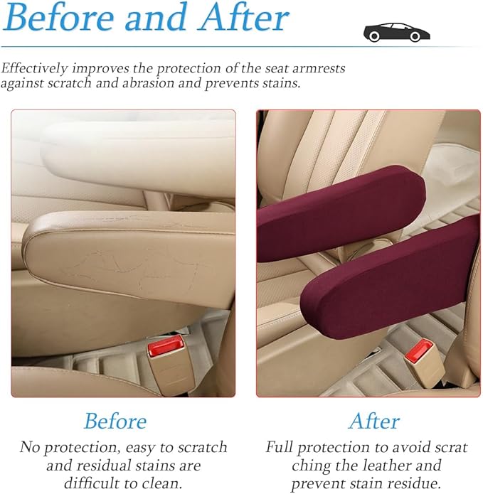 AUCELI 2 Pcs Car Front Seat Armrest Covers, Cloth Fabric Armrest Protectors, Direct Replacement Center Console Lid Armrest Cover Skin, Universal Accessories for Car, SUV, Truck and Van (Wine Red)