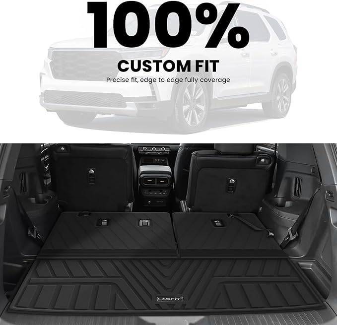 LASFIT Cargo Mat with Backrest Mat for Honda Pilot 2023 2024 2025 2026, Split & One-piece Foldable Seating TPE Custom Fit Trunk Mat Cargo Liner with Seatback Mat Accessories, Black