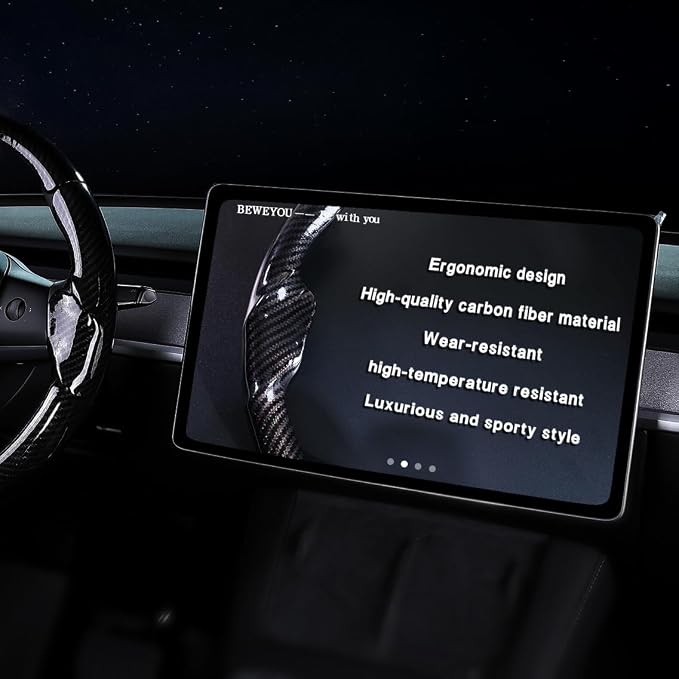 Steering Wheel Cover for Tesla Model 3 2017-2023 & Model Y 2020-2024 | Carbon Fiber，Anti-Slip, Wear & Heat Resistant, Easy to Install, Stylish Sport Design