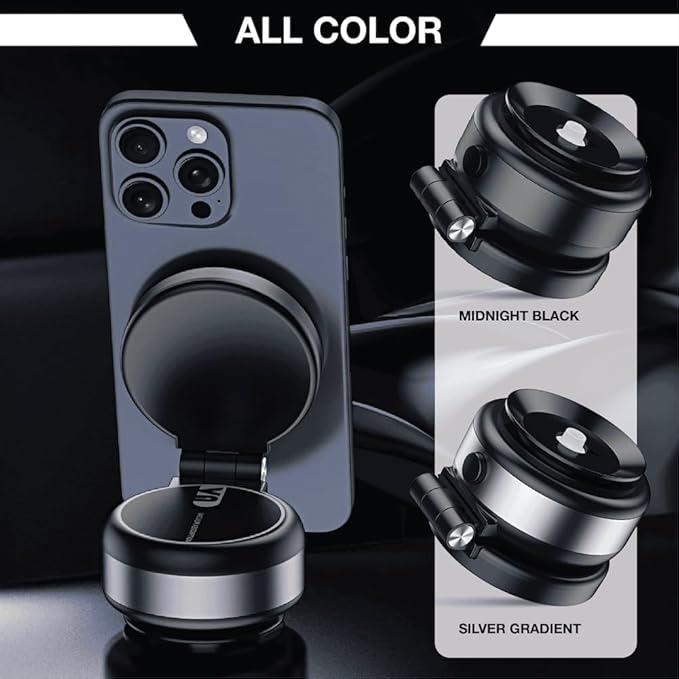 Electric Vacuum Magnetic Car Phone Mount,Vacuum Suction Car Phone Holder Hands-Free,Adjustable Foldable Magnetic Suction Cup Phone Mount,Strong Magnetic Car Mount for Smooth Surface(New-Siver)