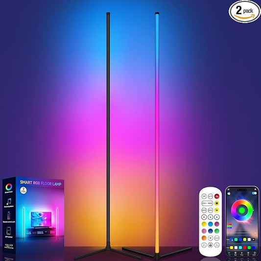 Tyute Floor Lamp, RGB LED Corner Lamp with Music Sync, Smart App and Remote Control Color Changing Ambience Light, 16 Million Colors Standing Lamp for Bedroom Living Room Gaming Room (2pcs)