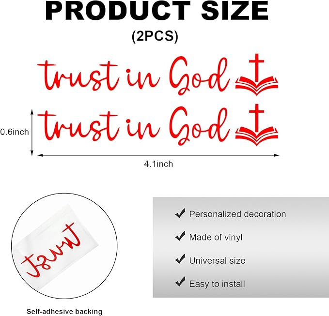 DXNQ 2 PCS Trust in God Rearview Mirror Decals, Automotive Vinyl Rear View Mirror Decorative Stickers, Waterproof Trust in God Stickers for Car Truck Laptop, Car Accessories (Red,Style 2)