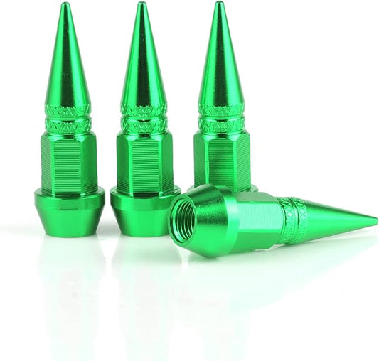 SINGARO 45mm Spiked Aluminum Stem Valve Caps, 4PCS Dustproof Tire Wheel Stem Caps for Cars, SUVs, Trucks Bicycles and Motorcycles(Green)