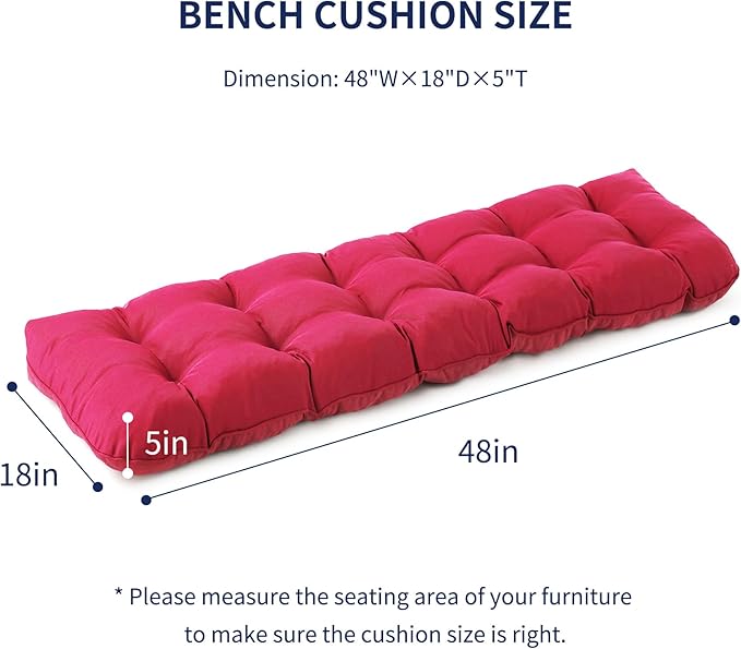 IPYNBAP Outdoor Bench Cushion, 48x18x5 Inch, Waterproof Bench Cushion for Outdoor/Indoor Furniture, Tufted Patio Bench Seat Cushion, Fade Resistant Outdoor Cushions for Porch Swing Couch, Burgundy