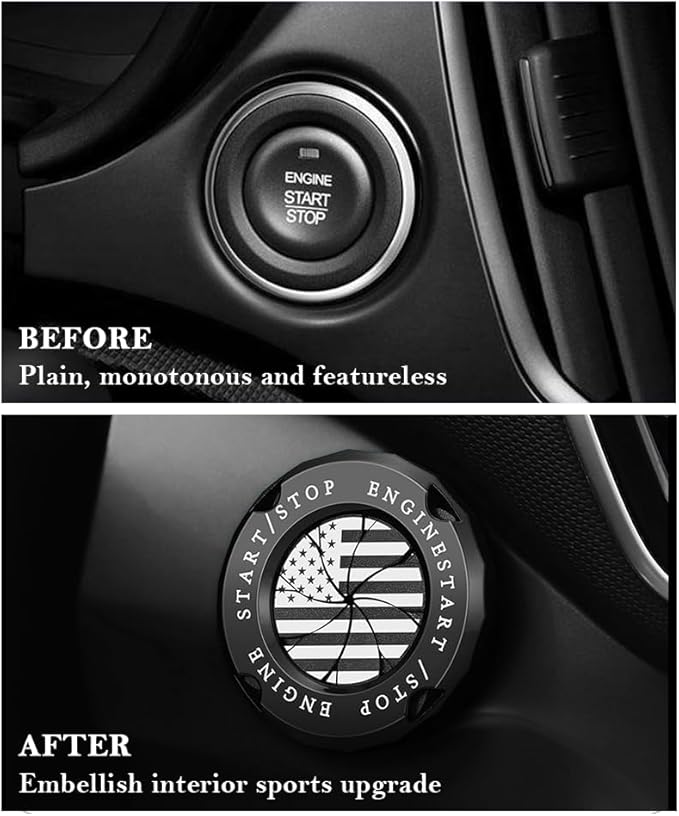 Stylish Car Push Start Button Cover,Spin Type Zinc Alloy Push to Start Button Cover for Car Decor,Universal Engine Start Button Cover Interior Car Accessories for Car Truck SUV (America Flag Black)