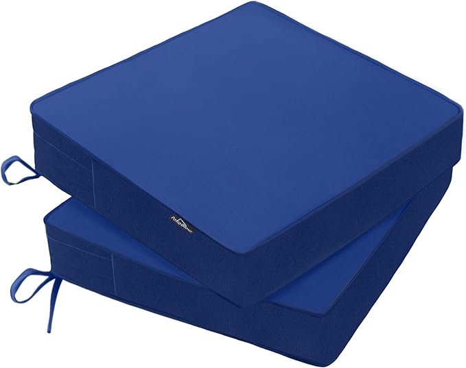 PatioGlow Outdoor Chair Cushions 18 x 18 x 3 Inch, Waterproof & Fade Resistant Patio Seat Cushion for Furniture with Handle and Ties, Thick Seating Pads for Outside Sofa Couch Set of 2, Blue