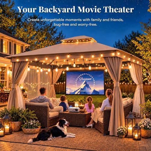 LAUSAINT HOME 12x12 Gazebo Canopy with Netting, Curtains & Double Roof