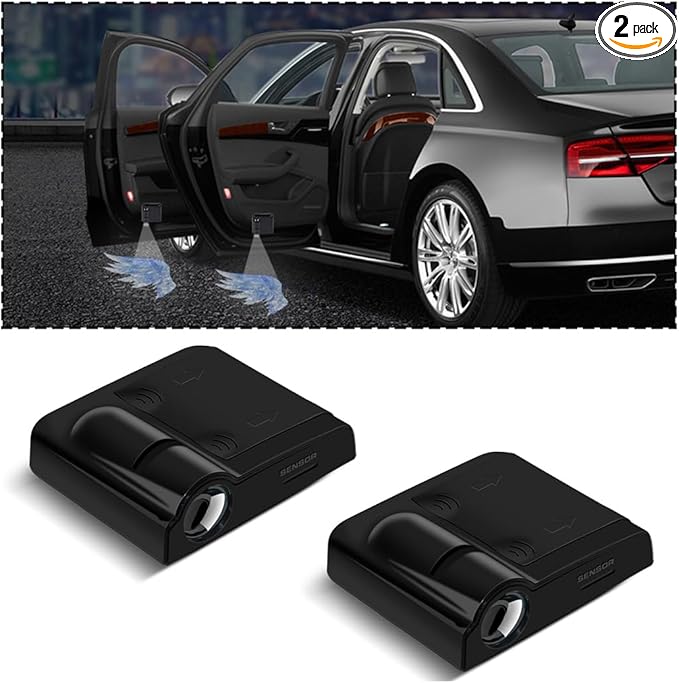 2Pcs Universal Car Door Lights Logo Projector, Auto Door Projection Wireless LED Welcome Courtesy Light, Welcome Ghost Shadow Lamp Vehicle Accessories Fit for Most Cars (Style A)