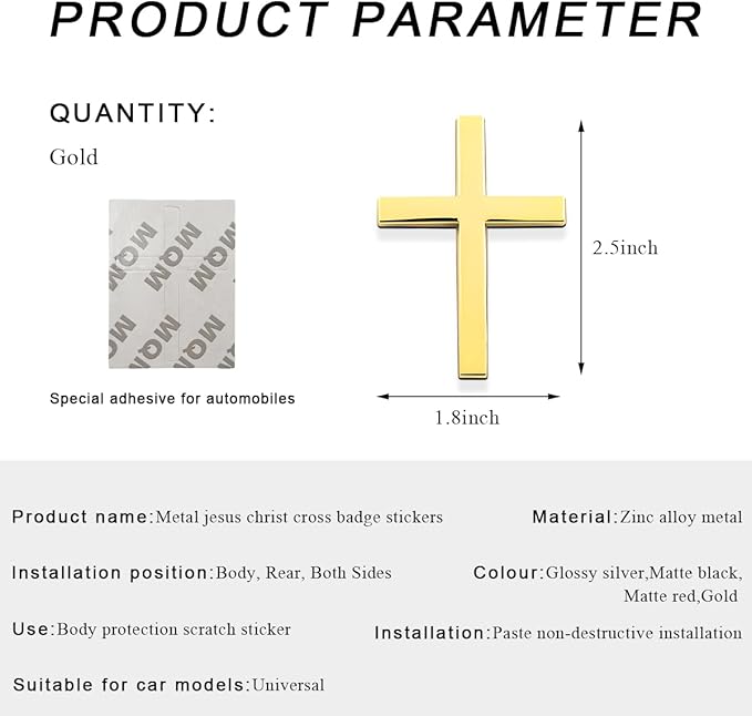 DXNQ Metal Jesus Christ Cross Badge Stickers, 2.5"×1.8" Alloy 3D Individual Car Cross Sticker, Self Adhesive Scratch Covering Cross Emblem Decal for Car Body Fender Tail (Golden)