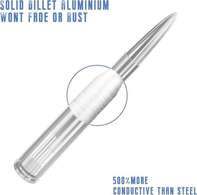 Car Truck Antenna with Valve Stem Caps, Universal Antenna Mast for GM Chevy Silverado 1500 2500 3500 HD Avalanche Ford F150 F250 F350 Denali Heavy Duty Pickup Jeep Trucks Accessories (Chrome)