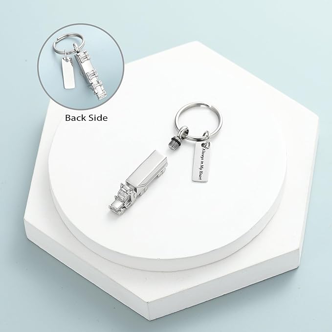 Imrsanl 18 Wheeler Semi Truck Urn Keychain for Ashes for Men Women Memorial Pendant Key Ring Cremation Jewelry Keepsake