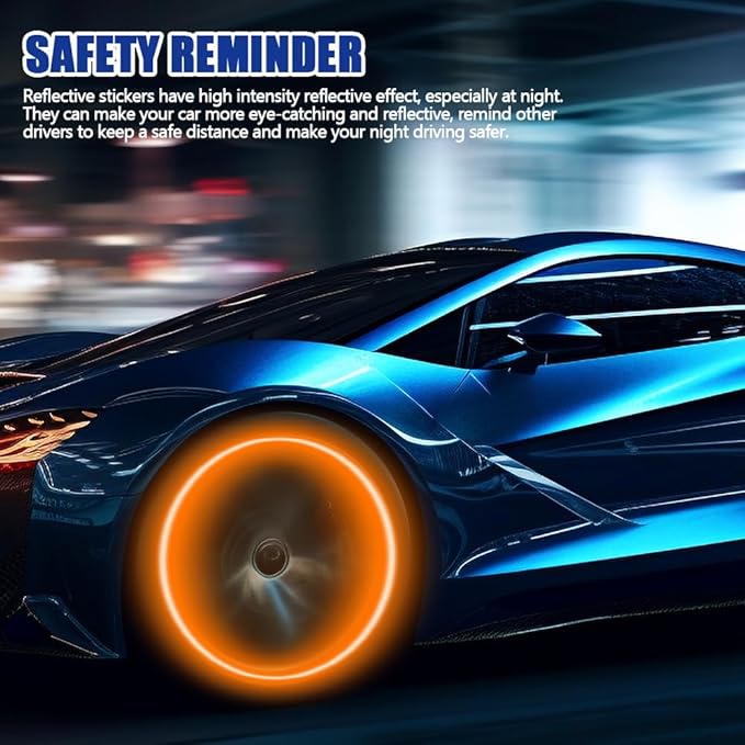 20PCS Reflective Car Wheel Decorative Stripe Stickers, Night Safety Warning Tape Sticker, Anti-Scratch Tire Rims Sticker, Universal Car Exterior Accessories Fluorescent Auto Decals for Motocycle Bike