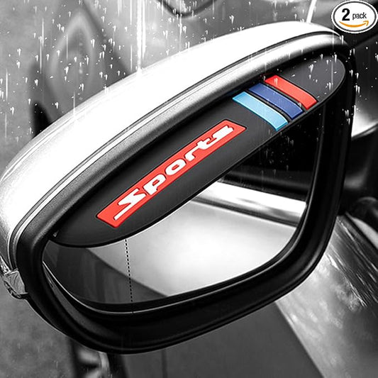 Pincuttee 2PC Side Mirror Visor Rain Guards,Car Rear View Mirror Rain Cover,Silicone Rain Shield,Mirror Cover Rubber Visor Guard((Tri-Color-Black Sport,2Pack)