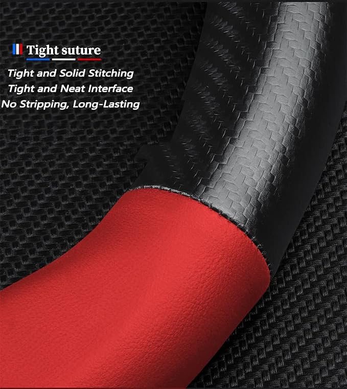 Steering Wheel Cover Compatible with Honda, Nappa Leather&Carbon Fiber Texture Steering Wheel Cover, 14.5-15 Inch Diameter with 2 Coasters and USB Fast Charging Cable (Red)