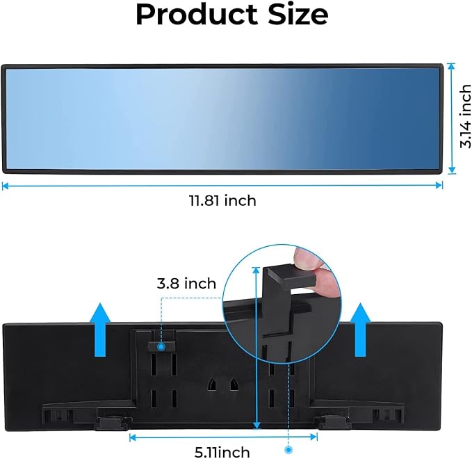 JOYTUTUS Rear View Mirror, Universal 12 Inch Panoramic Convex Rearview Interior Clip-on Wide Angle Mirror to Reduce Blind Spot Effectively for Car SUV Trucks - Blue