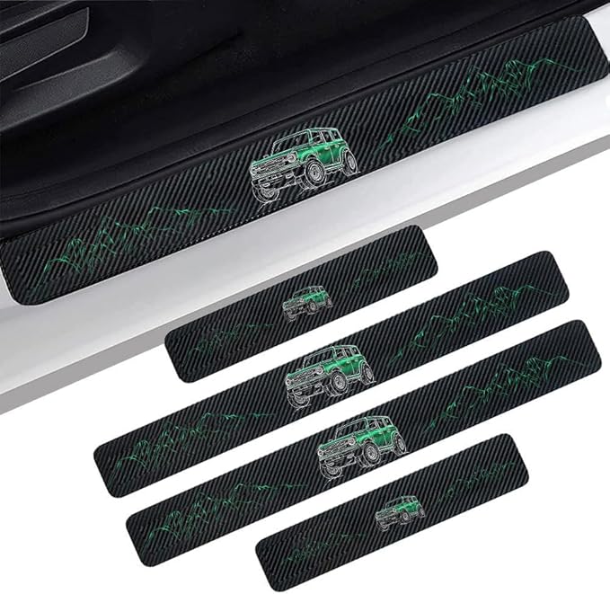 4PCS Carbon Fiber Door Sill Protectors Front/Rear Anti-Scratch Entry Guard (Door-Green)