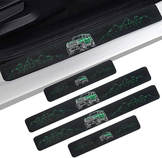 4PCS Carbon Fiber Door Sill Protectors Front/Rear Anti-Scratch Entry Guard (Door-Green)